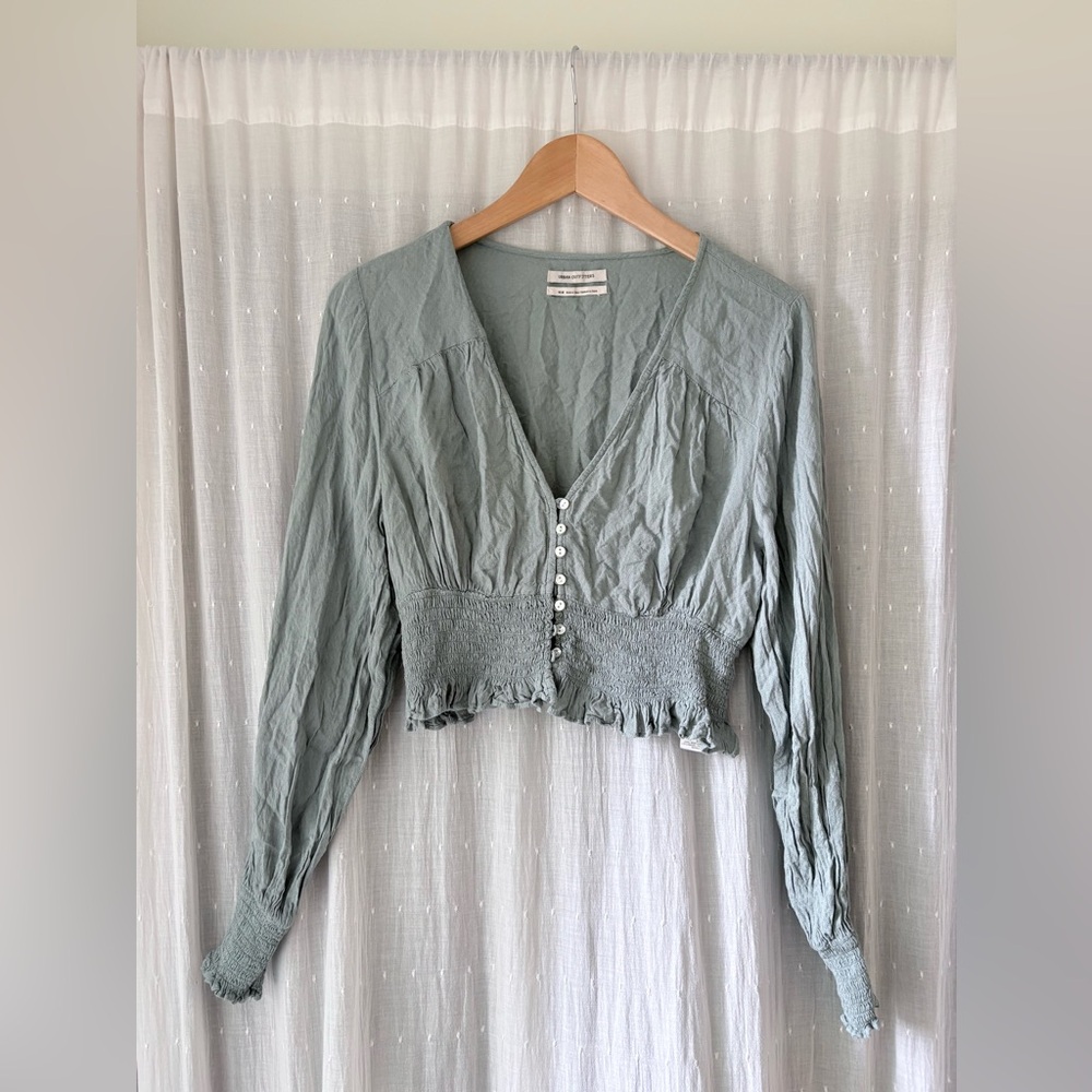 Urban Outfitters Light Green Smocked Blouse